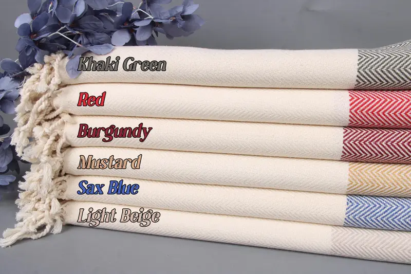 Beach Towel Monogrammed Organic Cotton Beige Zig Zag, 36x71 Inches