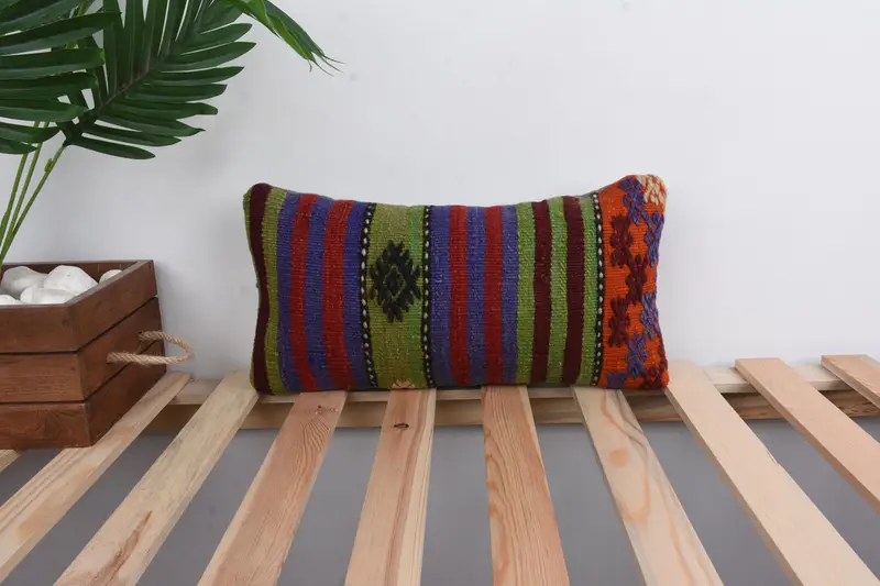 Pillow for Couch, Cushion Cover, Comfy Throw Cushion Cover, Floor Cushion Cover, Boho Pillow, Vintage Kilim Pillow, 8x16 Green Cushion - 1