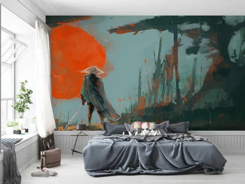 Samurai Warrior Wall Stickers, Warrior Digital Paper, 3D Wall Art, Modern Mural, Japanese Wall Decals, Wallpaper Mural Art, - 5