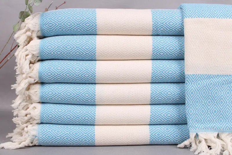 Custom Beach Towel Turquoise Diamond, Organic Turkish Cotton, 40x71 Inches