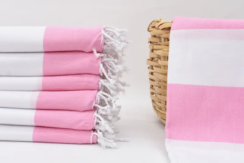 Beach Towel Pink and White Striped Organic Cotton, 70x36 Inches