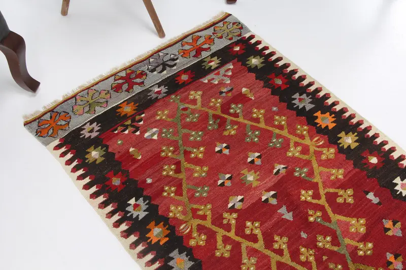 Turkish Rug, 2.7x4.3 ft Small Vintage Rug, Oushak Red Gray Southwestern Rug - 1
