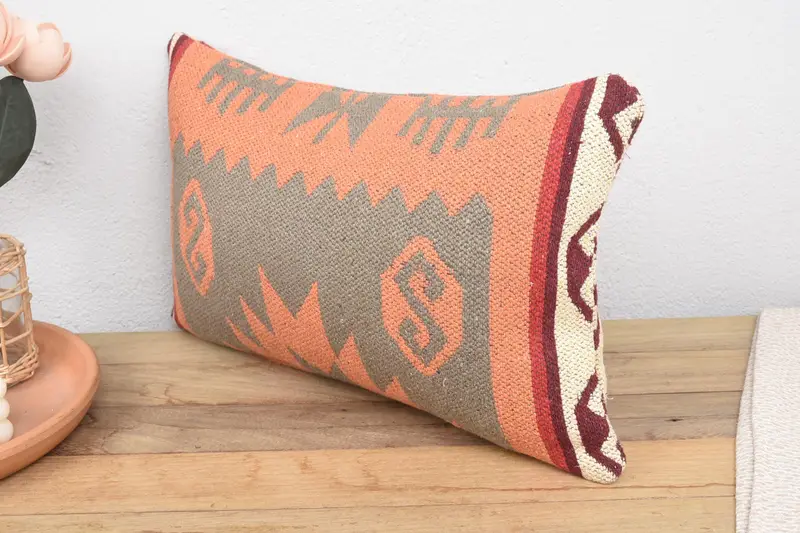 Turkish Pillow, Pillow, Armchair Cushion Case, 12x20 Orange Pillow Cover, Vintage Pillow, Interior Designer Pillow, Handmade Pillow Cover - 4