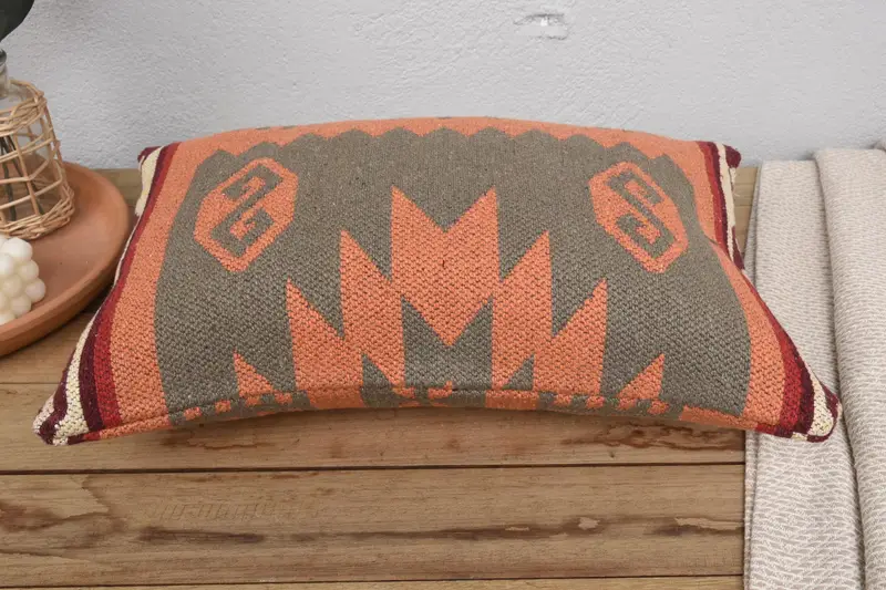 Turkish Pillow, Pillow, Armchair Cushion Case, 12x20 Orange Pillow Cover, Vintage Pillow, Interior Designer Pillow, Handmade Pillow Cover - 6