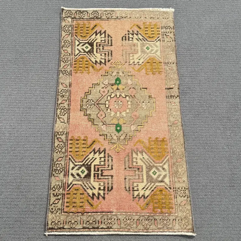 0.1x3.1 フィート サウスウェスタン ラグ、オレンジ & グリーン アクセント