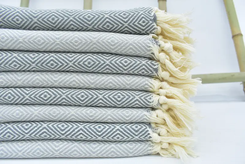 Personalized Gray Diamond Hand Towel, Organic Cotton, 40x18 Inches