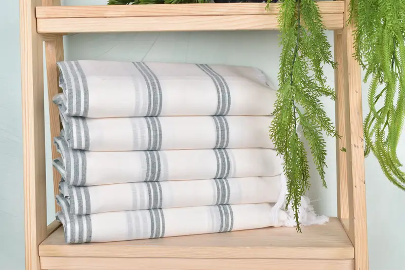 Beach Towel Organic Cotton Dark Green Stripes, 40x71 Inches