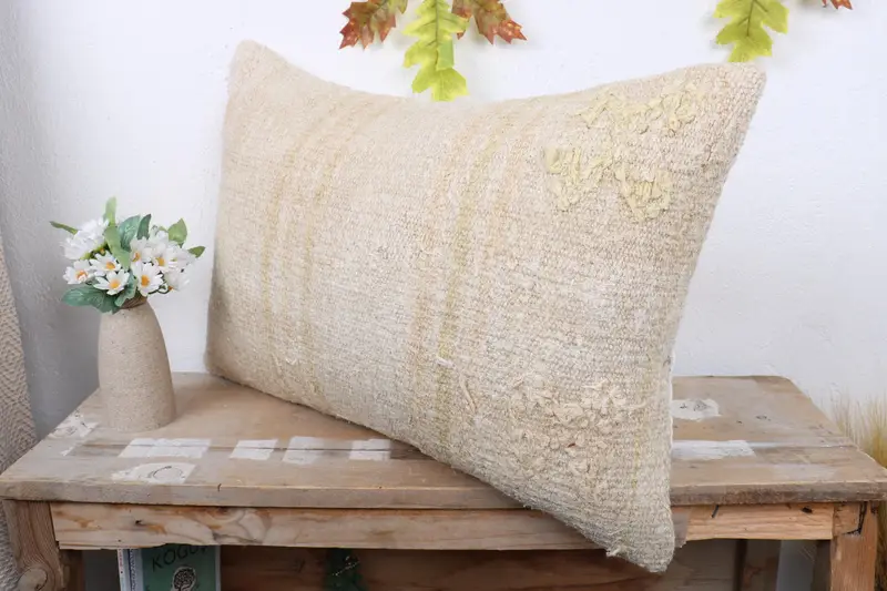 16x24 Beige Cushion Case, Interior Designer Pillow, Pillow Sham, Aesthetic Cushion, Pillow for Couch, Vintage Kilim Throw Pillow - 4