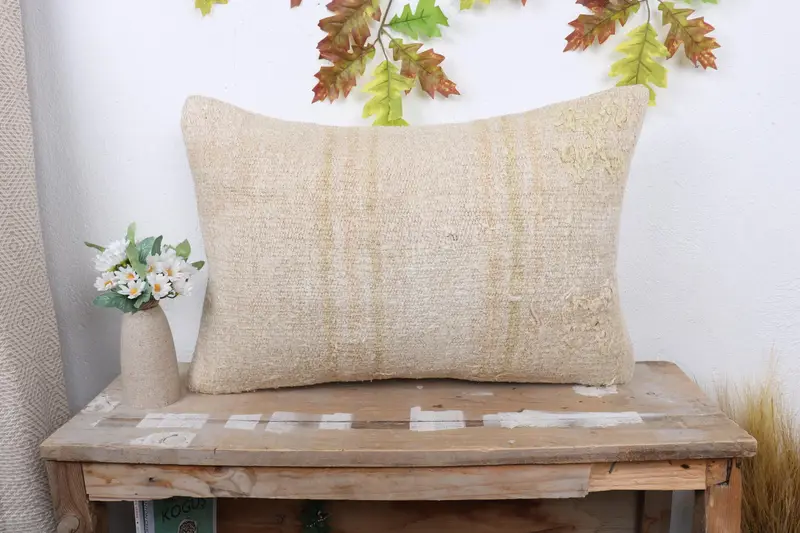 16x24 Beige Cushion Case, Interior Designer Pillow, Pillow Sham, Aesthetic Cushion, Pillow for Couch, Vintage Kilim Throw Pillow - 1