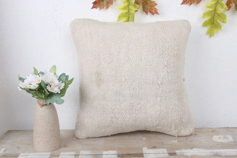 Vintage Kilim Throw Pillow, Boho Pillow, Cushion Cover, Accent Pillow Case, One Of A Kind Cushion Cover, Kilim Cushion Sham, 14x14 White Cushion - 2