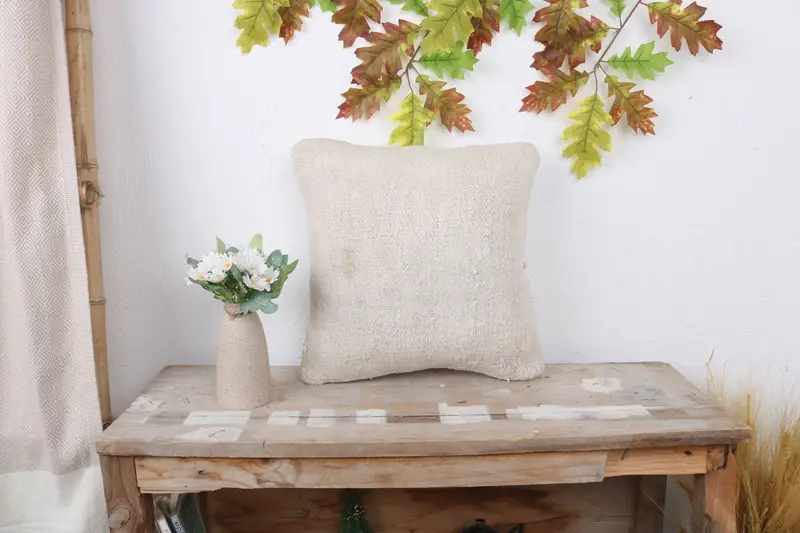 Vintage Kilim Throw Pillow, Boho Pillow, Cushion Cover, Accent Pillow Case, One Of A Kind Cushion Cover, Kilim Cushion Sham, 14x14 White Cushion - 1