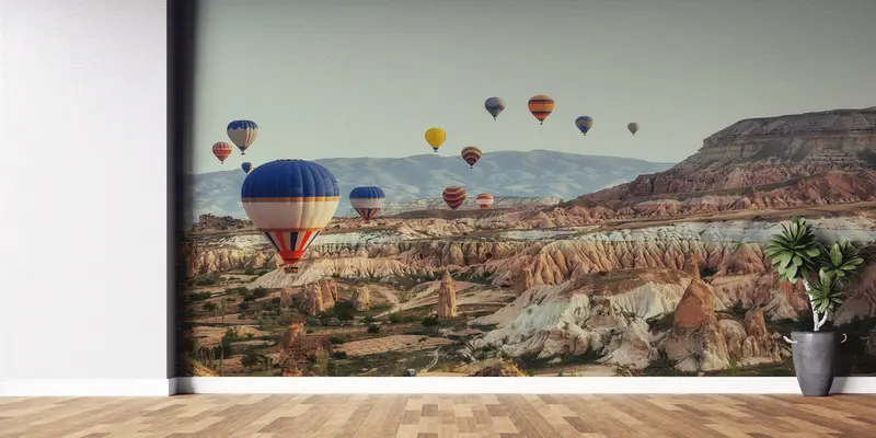 Baskılı Duvar Kağıdı: Kapadokya Hava Balonu Manzarasında Gün Doğumu