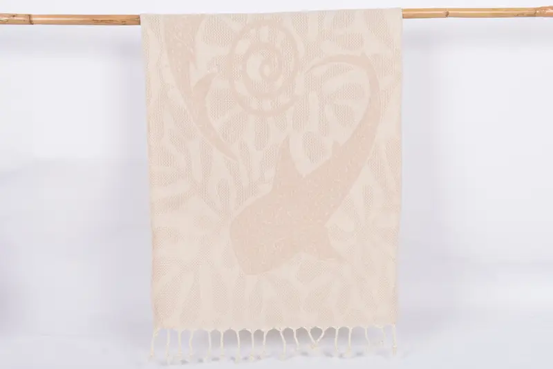 Light Beige Whale Design Dish Towel Organic Cotton, 40x18 Inches