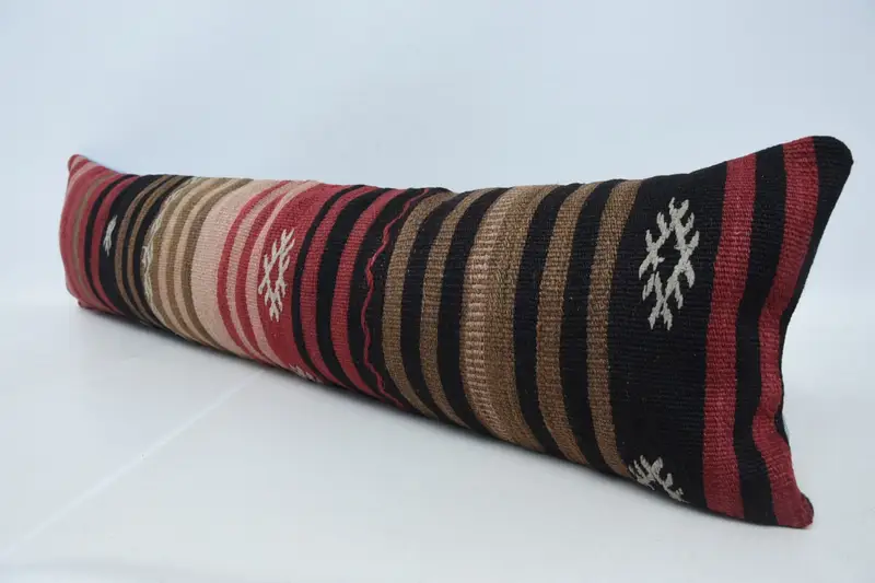Pillow Case, Turkish Pillow, Tapestry Cushion Cover, Kilim Pillow Cover, 12x48 Red Pillow Case, Vintage Kilim Pillow, Boho Chic Cushion - 4
