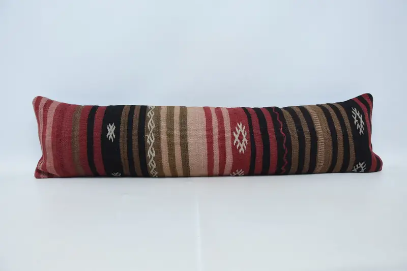 Pillow Case, Turkish Pillow, Tapestry Cushion Cover, Kilim Pillow Cover, 12x48 Red Pillow Case, Vintage Kilim Pillow, Boho Chic Cushion - 1