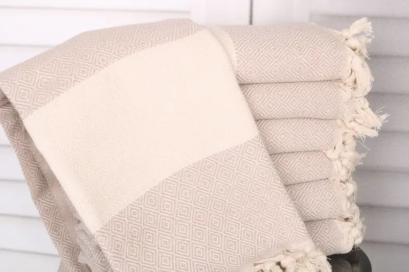 Beach Towel Monogram Turkish Cotton Beige, 40x71 Inches