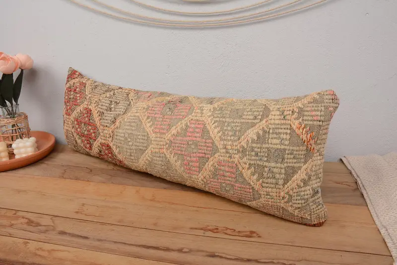 Vintage Kilim Pillow Pillow Cover, Kilim Pillow, 12x36 Red Pillow Sham, Cushion, Ethnical Kilim Rug Pillow, Kilim Pillow Cover - 4