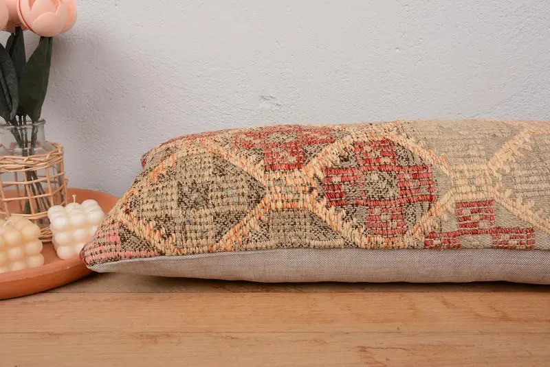 Vintage Kilim Pillow Pillow Cover, Kilim Pillow, 12x36 Red Pillow Sham, Cushion, Ethnical Kilim Rug Pillow, Kilim Pillow Cover - 5