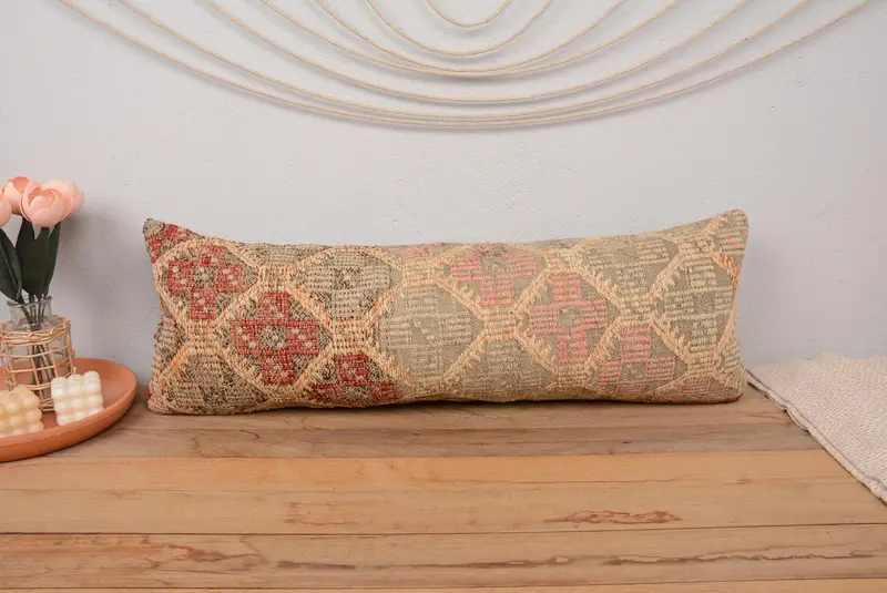 Vintage Kilim Pillow Pillow Cover, Kilim Pillow, 12x36 Red Pillow Sham, Cushion, Ethnical Kilim Rug Pillow, Kilim Pillow Cover - 2