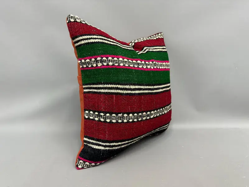 Boho Pillow Sham Cover, Vintage Kilim Pillow, Pillow Sham, Vintage Throw Cushion, Handmade Kilim Cushion, 18x18 Green Pillow Cover - 2