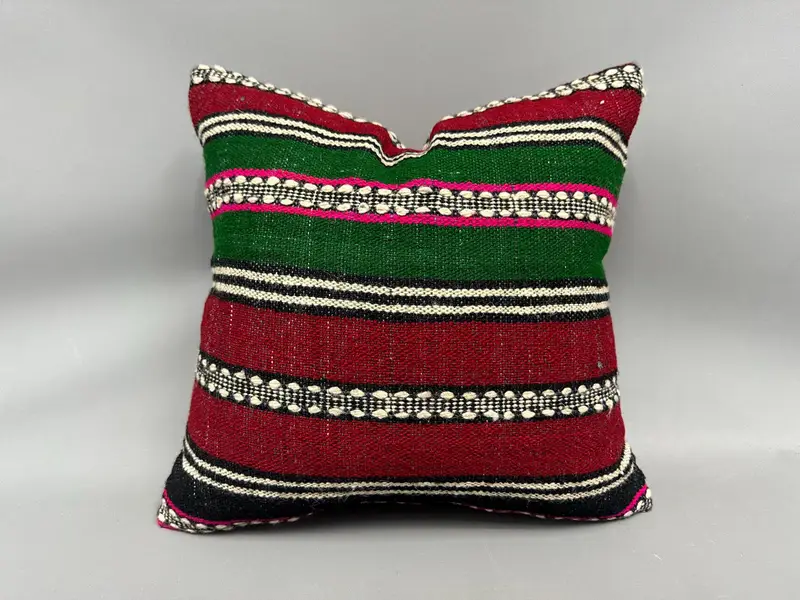 Boho Pillow Sham Cover, Vintage Kilim Pillow, Pillow Sham, Vintage Throw Cushion, Handmade Kilim Cushion, 18x18 Green Pillow Cover - 1