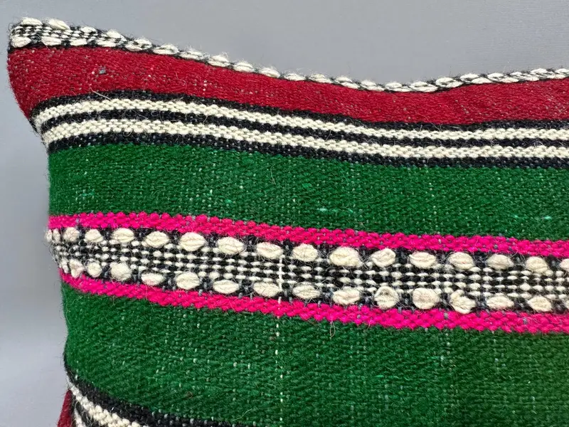 Boho Pillow Sham Cover, Vintage Kilim Pillow, Pillow Sham, Vintage Throw Cushion, Handmade Kilim Cushion, 18x18 Green Pillow Cover - 5