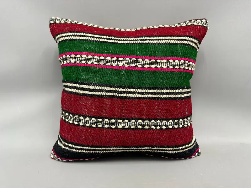 Boho Pillow Sham Cover, Vintage Kilim Pillow, Pillow Sham, Vintage Throw Cushion, Handmade Kilim Cushion, 18x18 Green Pillow Cover - 4