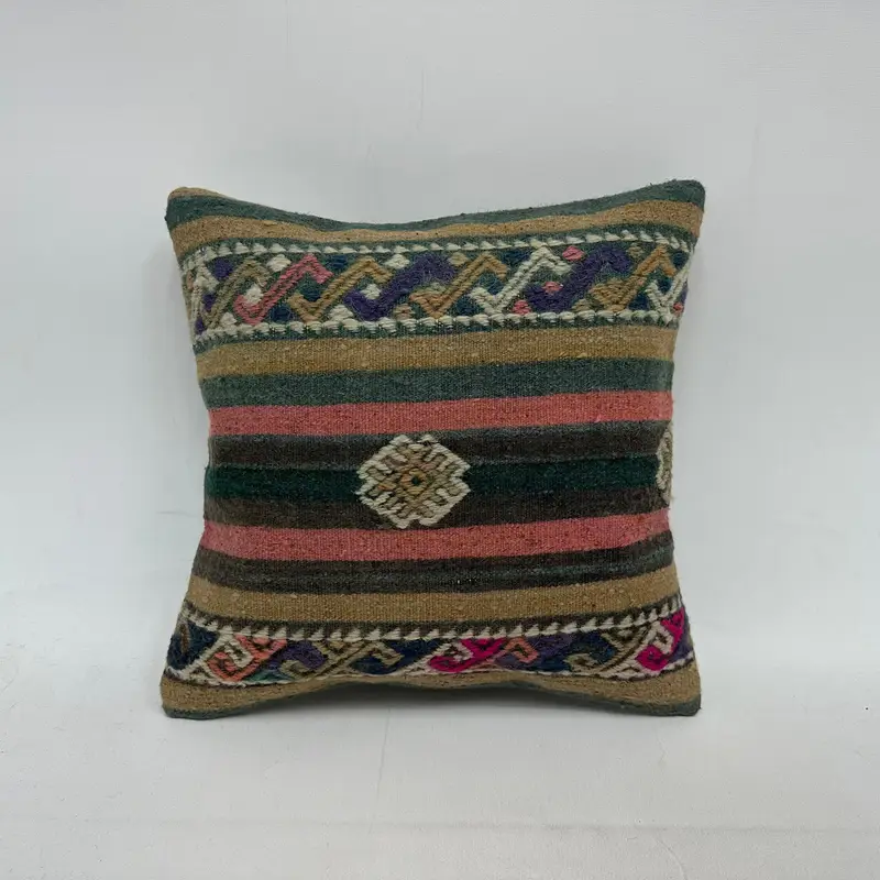 16x16 Green Cushion Case, Throw Kilim Pillow, Vintage Pillow, Turkish Pillow, Lounge Throw Cushion Cover, Cushion Cover, Comfy Throw Pillow - 1