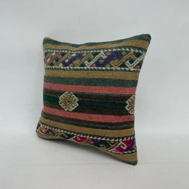 16x16 Green Cushion Case, Throw Kilim Pillow, Vintage Pillow, Turkish Pillow, Lounge Throw Cushion Cover, Cushion Cover, Comfy Throw Pillow - 3