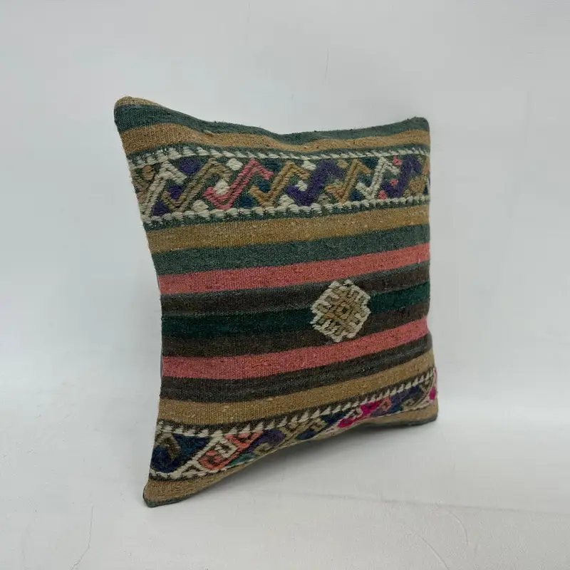 16x16 Green Cushion Case, Throw Kilim Pillow, Vintage Pillow, Turkish Pillow, Lounge Throw Cushion Cover, Cushion Cover, Comfy Throw Pillow - 2