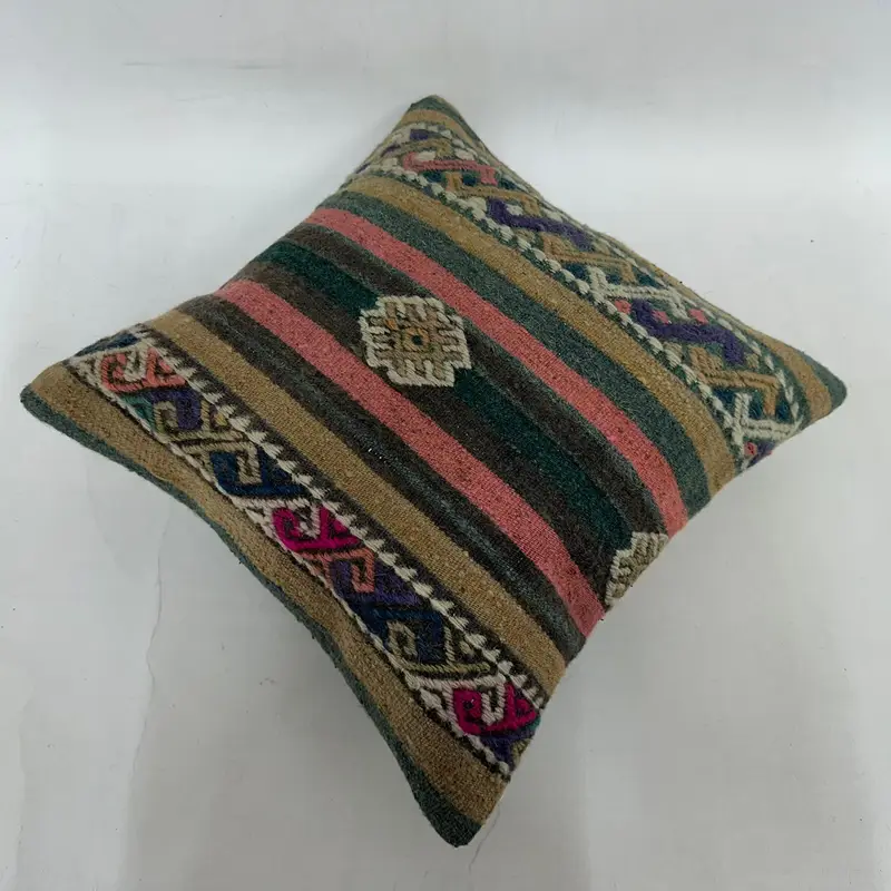16x16 Green Cushion Case, Throw Kilim Pillow, Vintage Pillow, Turkish Pillow, Lounge Throw Cushion Cover, Cushion Cover, Comfy Throw Pillow - 6