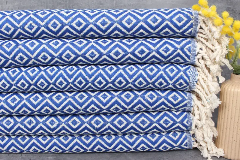 Personalized Turkish Beach Towel Sax Blue, Organic Cotton, 40x71 Inches