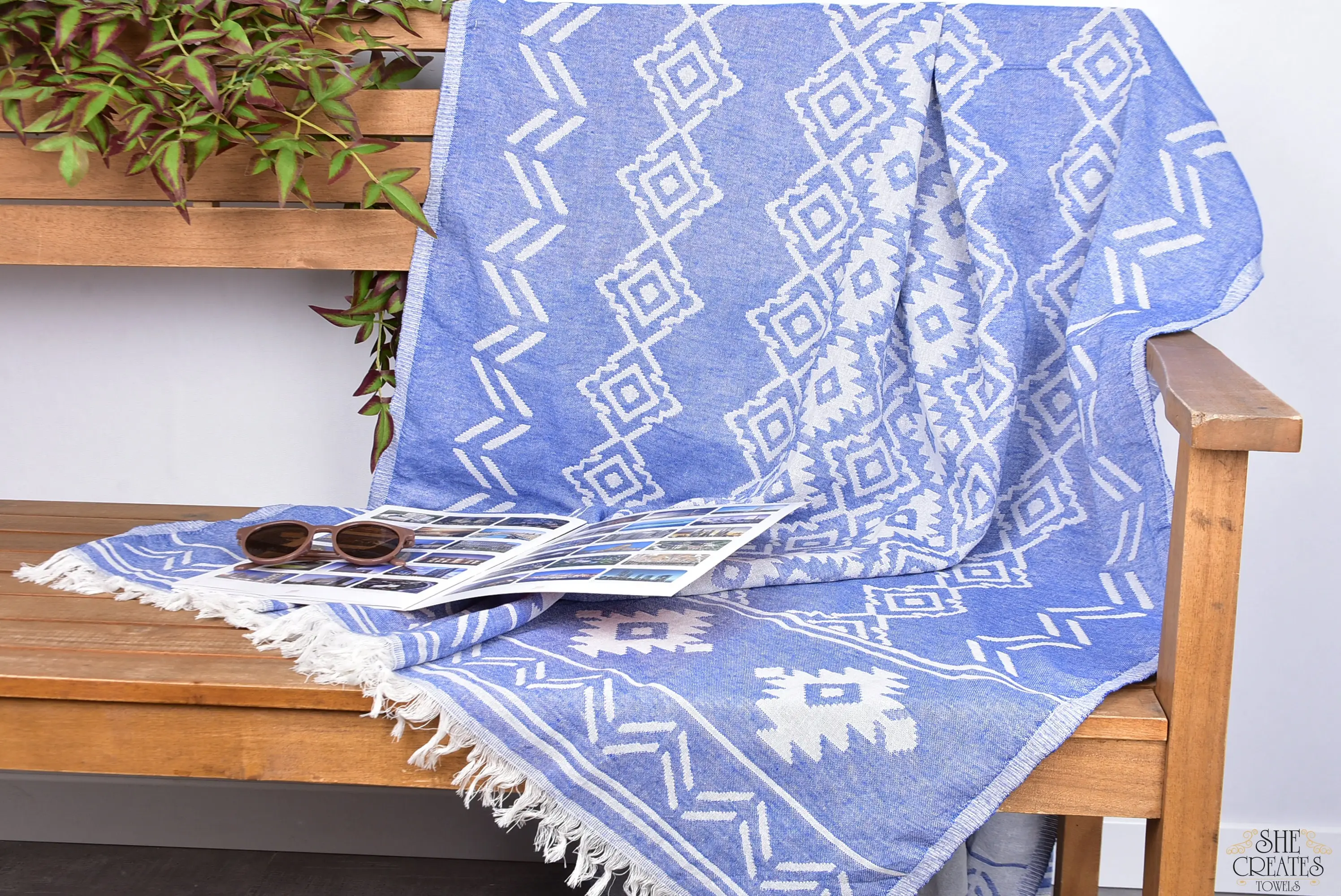 Handmade Gift Turkish Cotton Geometric Towel Beige, 73x40 Inches - 1