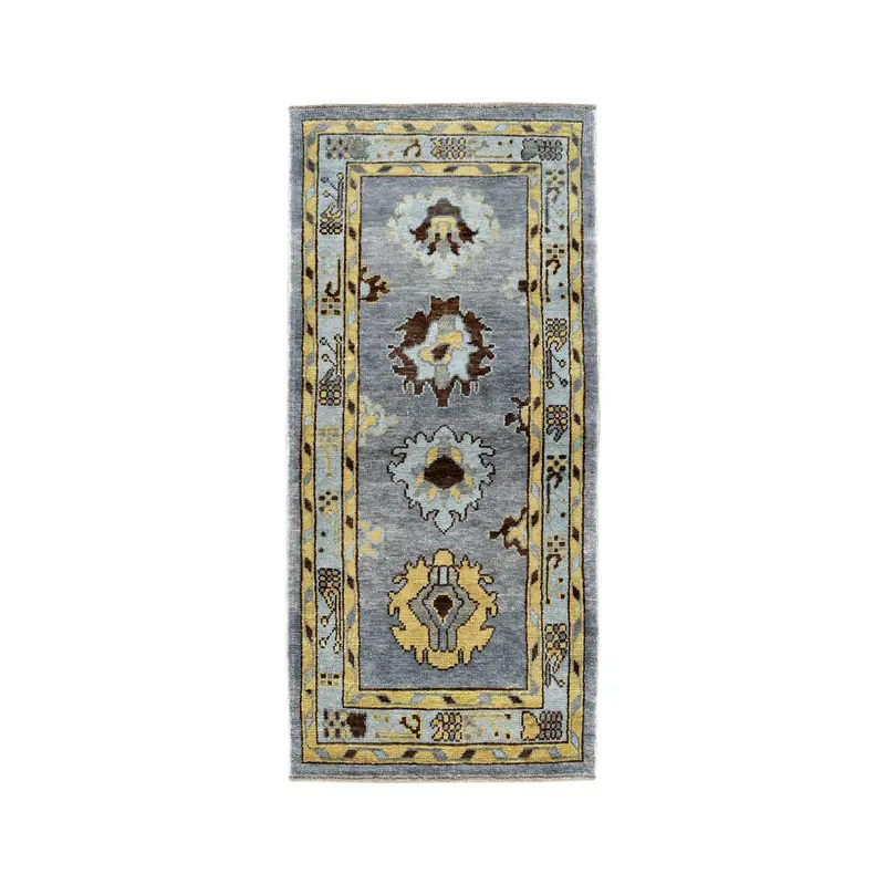 3x6.8 ft Oushak Halı, Türk Vintage Halısı, Gri Kahverengi Güneybatı Halısı - 1
