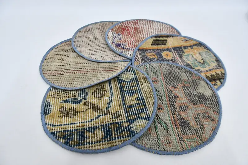 ボヘミアン ブルー & ベージュ サークル プレースマット、コットン & ウール テーブル装飾
