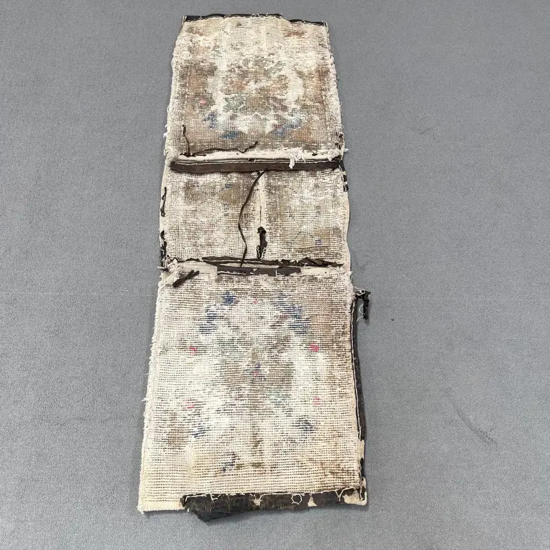 Beige Southwestern Rug, 1.5x4.5 ft with Green Accents