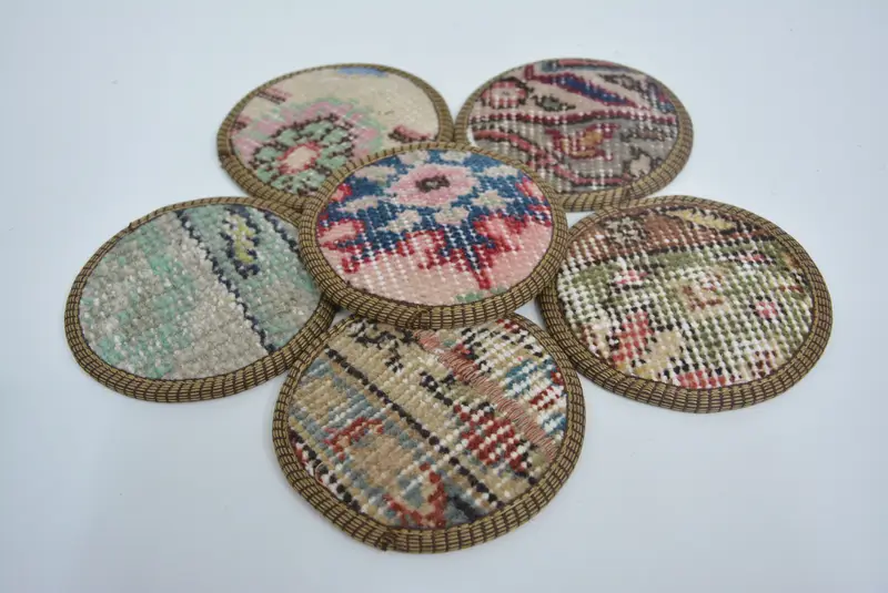 Green and Bronze Bohemian Round Coasters, Unique Home Decor Coasters