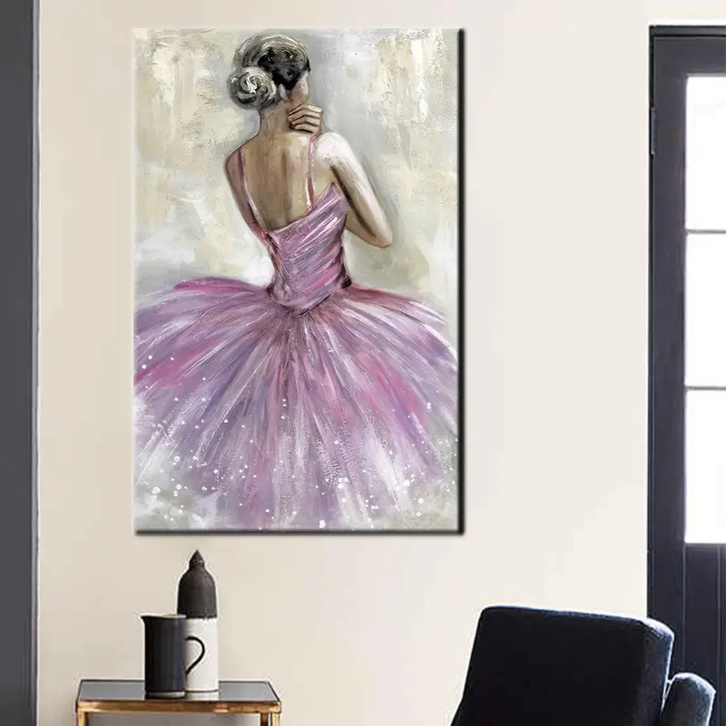 女の子の部屋の装飾のためのエレガントなピンクのバレリーナガールキャンバス