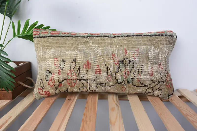 12x24 Beige Cushion Case, Pillow for Sofa, Nautical Throw Cushion, Turkish Pillow, Kilim Pillow Cover, Crochet Pattern Cushion Case, Pillow Case - 1