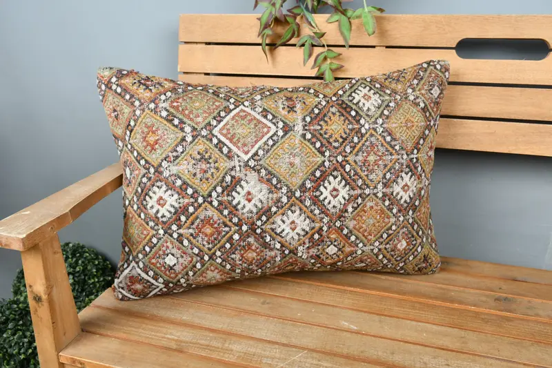 Pillow, 16x24 Green Pillow Case, Turkish Kilim Pillow, Pillow for Couch, Bolster Cushion Cover, Throw Kilim Pillow, Pattern Throw Pillow - 1