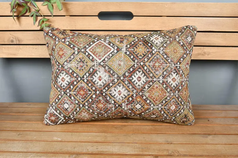 Pillow, 16x24 Green Pillow Case, Turkish Kilim Pillow, Pillow for Couch, Bolster Cushion Cover, Throw Kilim Pillow, Pattern Throw Pillow - 6