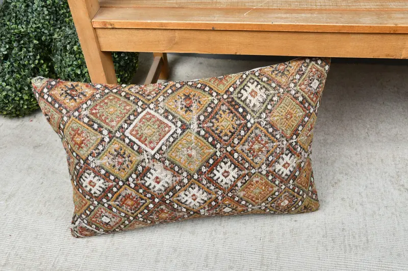 Pillow, 16x24 Green Pillow Case, Turkish Kilim Pillow, Pillow for Couch, Bolster Cushion Cover, Throw Kilim Pillow, Pattern Throw Pillow - 7