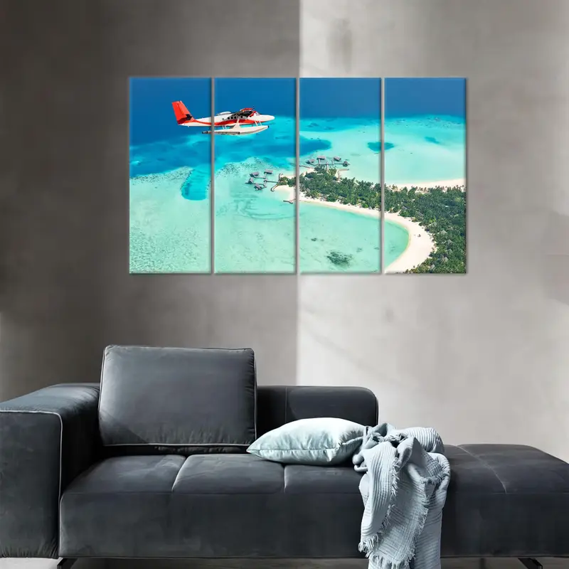 Seaplane Canvas Art, Sea Landscape, Tropical Landscape, Blue Canvas Decor, Seascape Art Decor, Sea Wall Hanging Art, Home Decor Art - 6