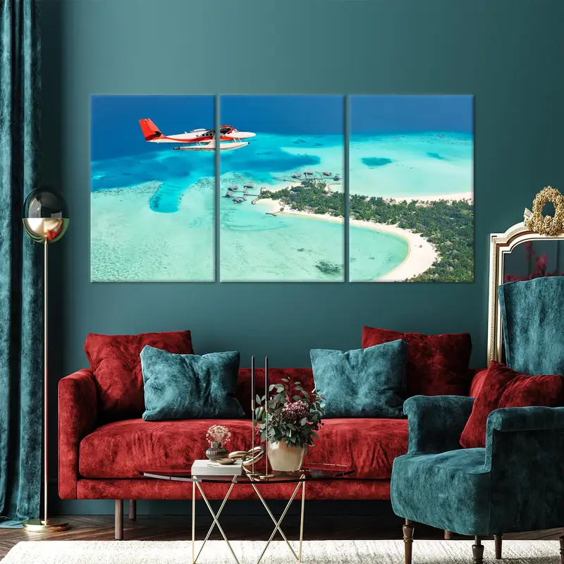 Seaplane Canvas Art, Sea Landscape, Tropical Landscape, Blue Canvas Decor, Seascape Art Decor, Sea Wall Hanging Art, Home Decor Art - 4