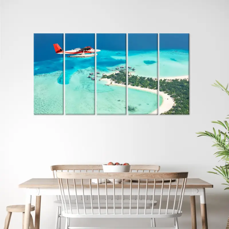 Seaplane Canvas Art, Sea Landscape, Tropical Landscape, Blue Canvas Decor, Seascape Art Decor, Sea Wall Hanging Art, Home Decor Art - 7