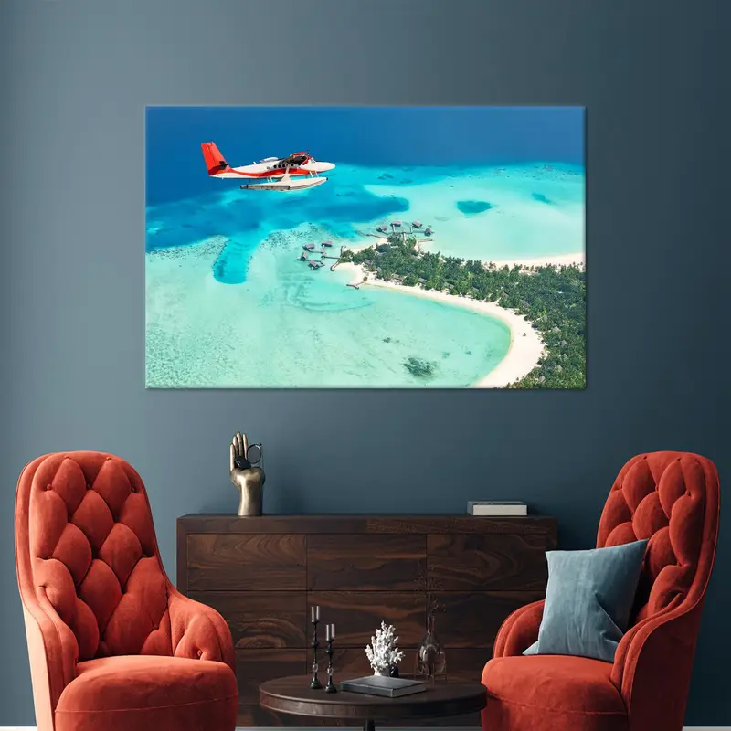 Seaplane Canvas Art, Sea Landscape, Tropical Landscape, Blue Canvas Decor, Seascape Art Decor, Sea Wall Hanging Art, Home Decor Art - 2