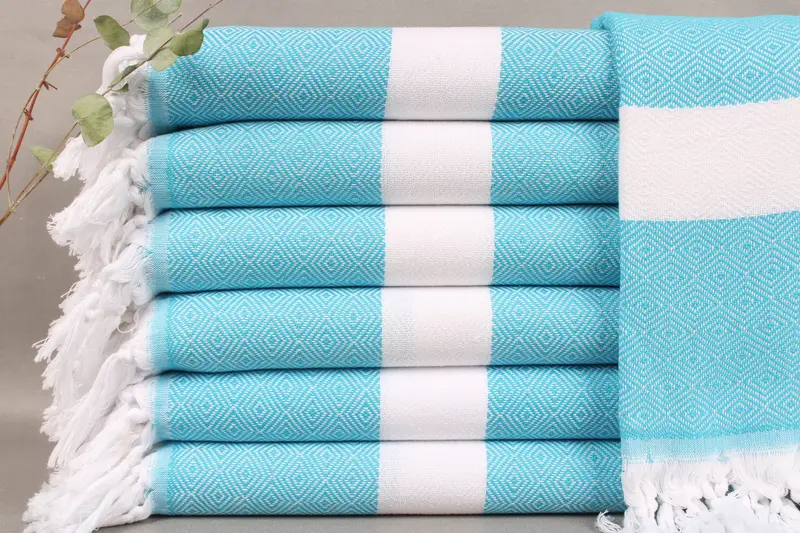 Embroidered Beach Towel Turquoise, 40x71 Inches, Personalized, Organic Turkish Cotton