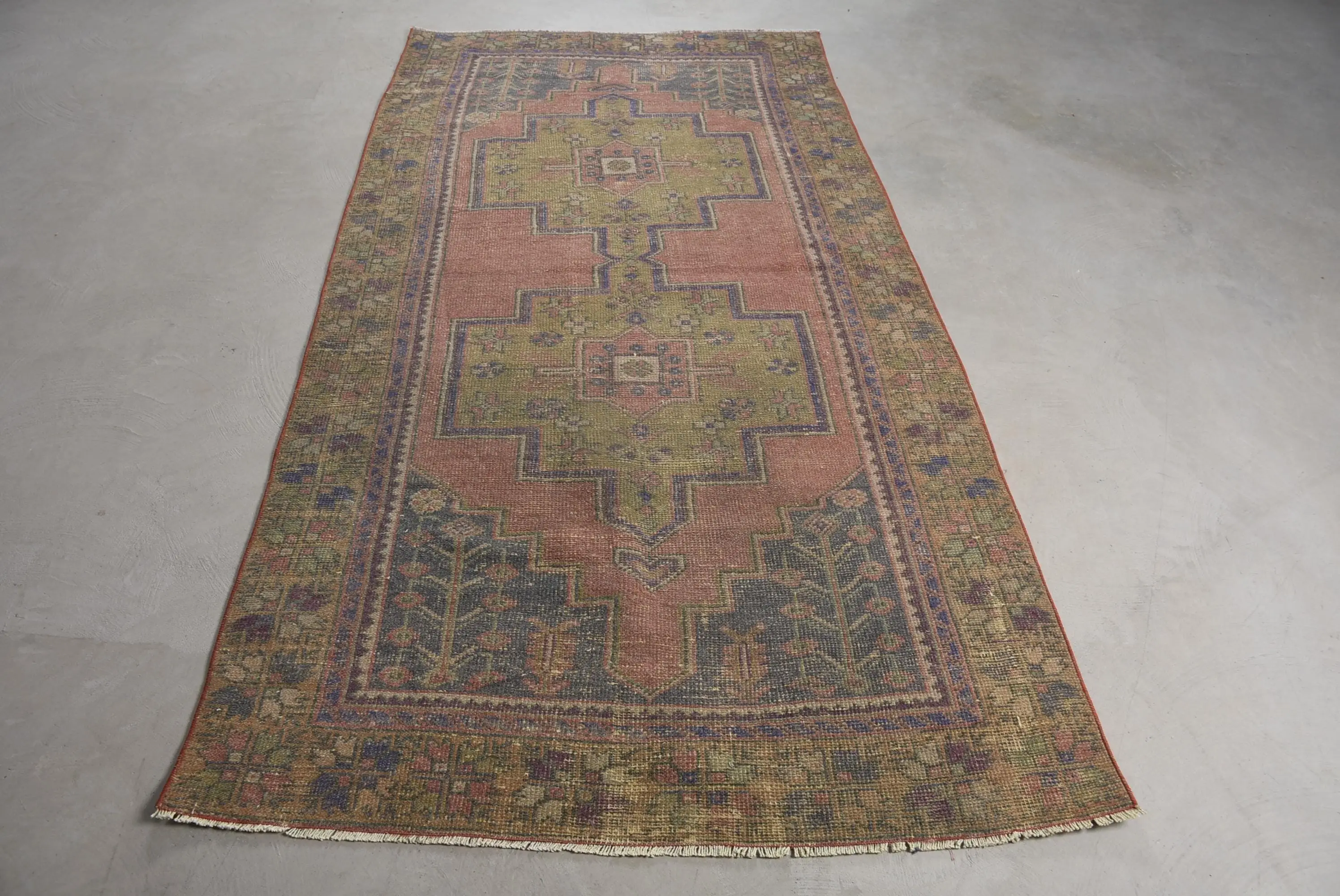 Turkish 4x8 ft Area Rug, Vintage Rug, Red Polka dot Rug - 1