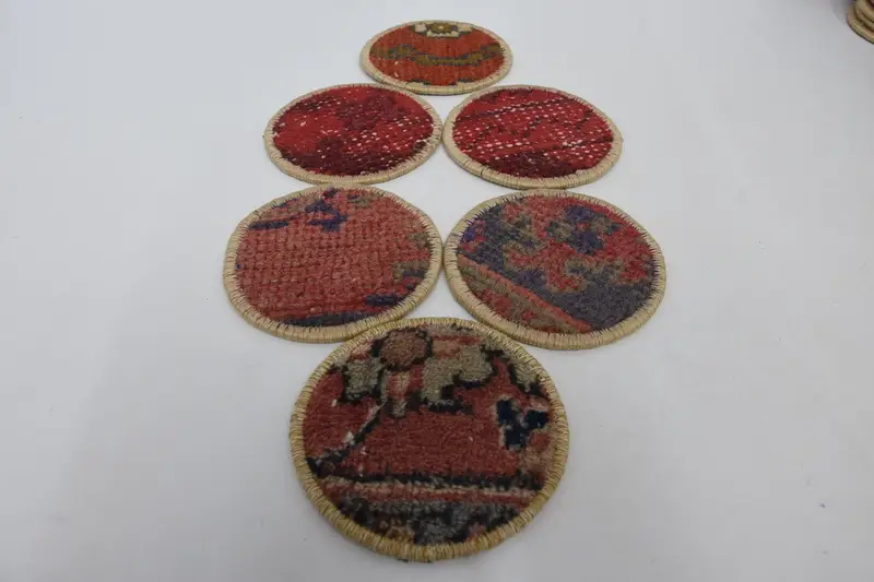 Bohemian Red and Beige Round Coaster, Stylish Bohemian Coaster
