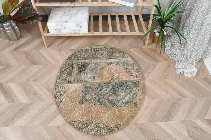 Alfombra abstracta naranja y verde, decoración vibrante de 2,5 x 2,9 pies